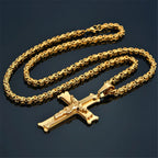 Fashion Byzantine Chain,Christ Cross Stainless Steel Long Necklace for Men Gold Color Statement Necklace Jewelry Collares Largos