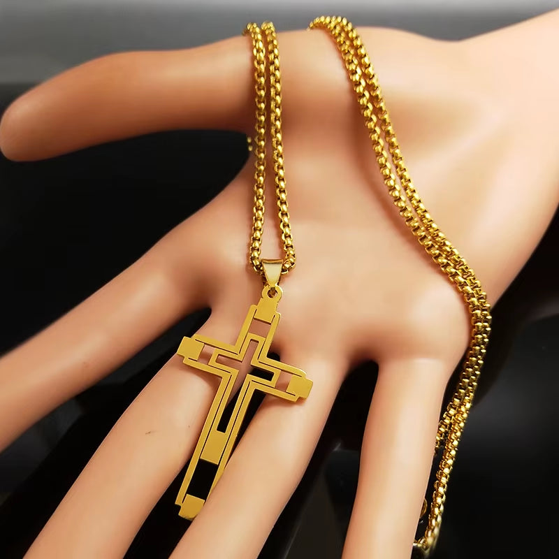 Cross Stainless Steel Choker Necklace for Man Gold Color Men'S Chain Necklace Jewelry Corrente Masculina N1173S02