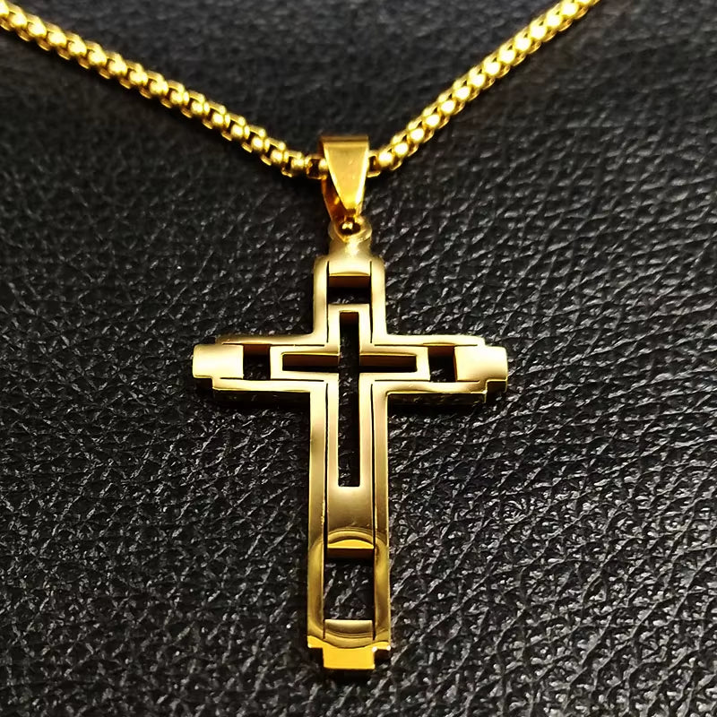 Cross Stainless Steel Choker Necklace for Man Gold Color Men'S Chain Necklace Jewelry Corrente Masculina N1173S02