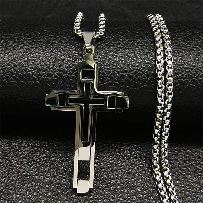 Cross Stainless Steel Choker Necklace for Man Gold Color Men'S Chain Necklace Jewelry Corrente Masculina N1173S02