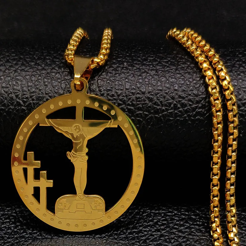 Cross Stainless Steel Choker Necklace for Man Gold Color Men'S Chain Necklace Jewelry Corrente Masculina N1173S02