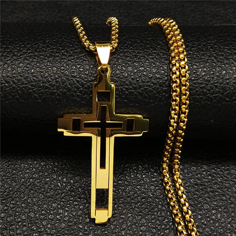 Cross Stainless Steel Choker Necklace for Man Gold Color Men'S Chain Necklace Jewelry Corrente Masculina N1173S02