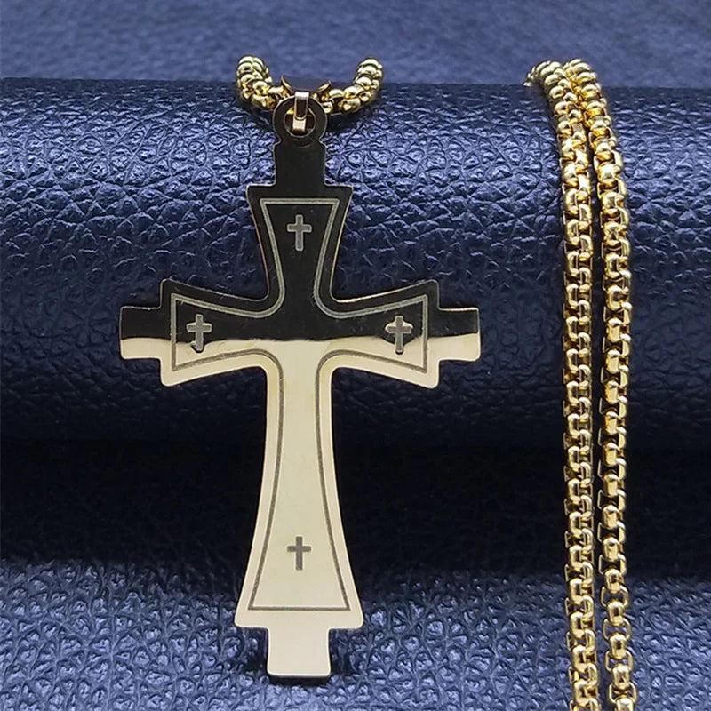Cross Stainless Steel Choker Necklace for Man Gold Color Men'S Chain Necklace Jewelry Corrente Masculina N1173S02