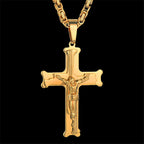 Fashion Byzantine Chain,Christ Cross Stainless Steel Long Necklace for Men Gold Color Statement Necklace Jewelry Collares Largos