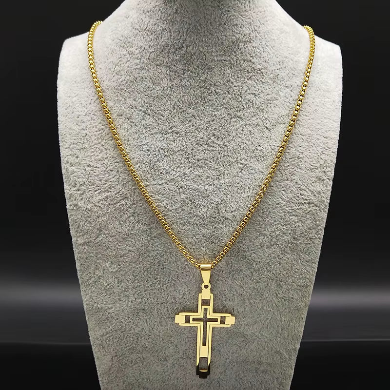 Cross Stainless Steel Choker Necklace for Man Gold Color Men'S Chain Necklace Jewelry Corrente Masculina N1173S02