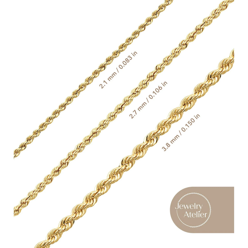 Gold Chain Necklace Collection - 14K Solid Yellow Gold Filled Rope Chain Necklaces for Women and Men with Different Sizes (2.1Mm, 2.7Mm, or 3.8Mm)