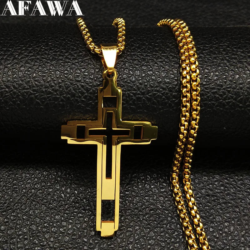 Cross Stainless Steel Choker Necklace for Man Gold Color Men'S Chain Necklace Jewelry Corrente Masculina N1173S02