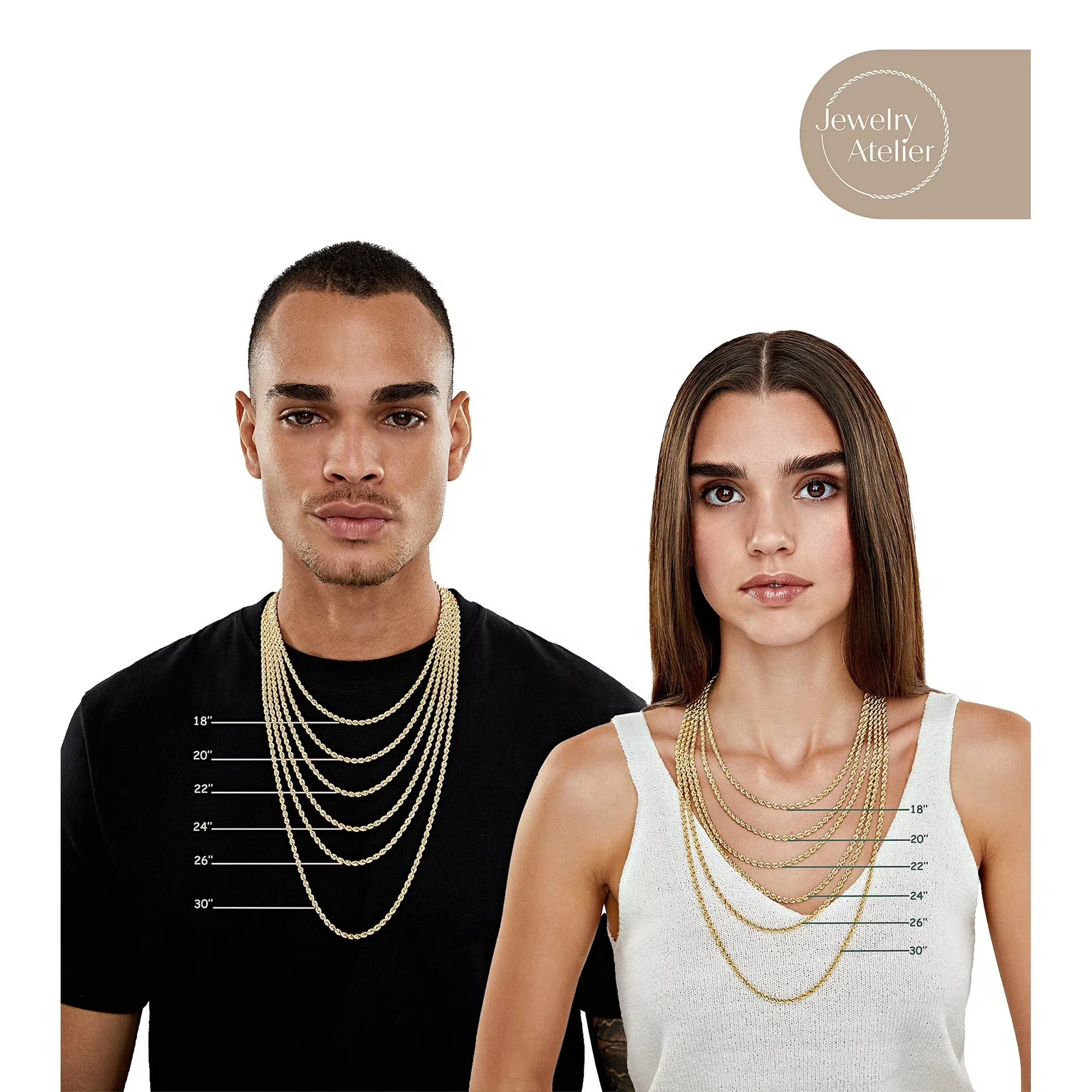 Gold Chain Necklace Collection - 14K Solid Yellow Gold Filled Rope Chain Necklaces for Women and Men with Different Sizes (2.1Mm, 2.7Mm, or 3.8Mm)