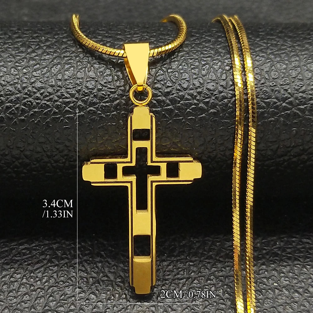 Cross Stainless Steel Choker Necklace for Man Gold Color Men'S Chain Necklace Jewelry Corrente Masculina N1173S02