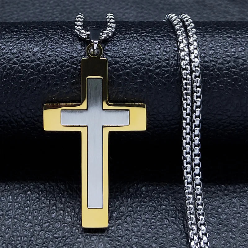 Cross Stainless Steel Choker Necklace for Man Gold Color Men'S Chain Necklace Jewelry Corrente Masculina N1173S02